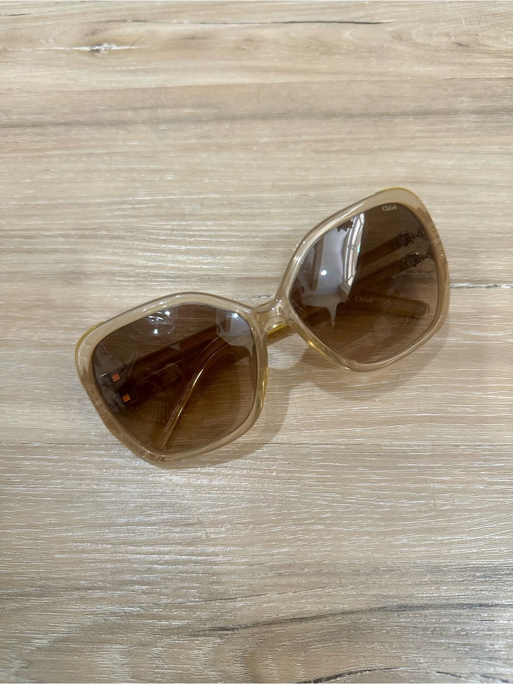 Vintage Chloe Champagne Gold Brown Metallic Oversized Sunglasses